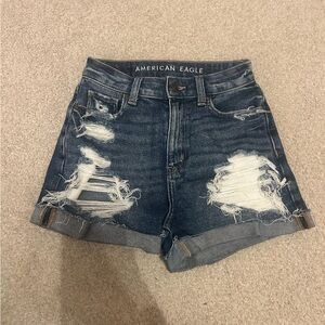 American Eagle Outfitters Dark Blue Distressed Jean Shorts